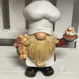 Chef Gnome Figurine with Gingerbread and Cupcake